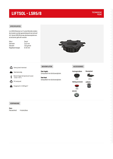 Liftsol bovenplaat LRS5 bereik 5 - 8 cm