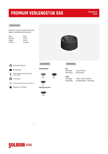 Premium verlengstuk S50 hoogte 5,0 cm