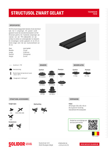Structusol alu profiel ZWART ST16 lengte 2,4 m met rubber profiel