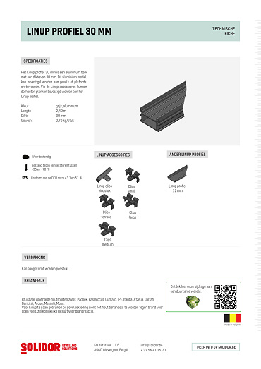 Linup aluminium profiel 30 mm, lengte 2,4 m