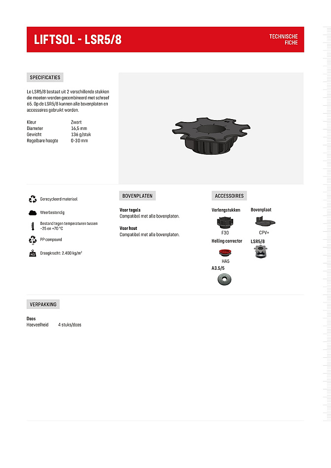 Liftsol bovenplaat LRS5 bereik 5 - 8 cm
