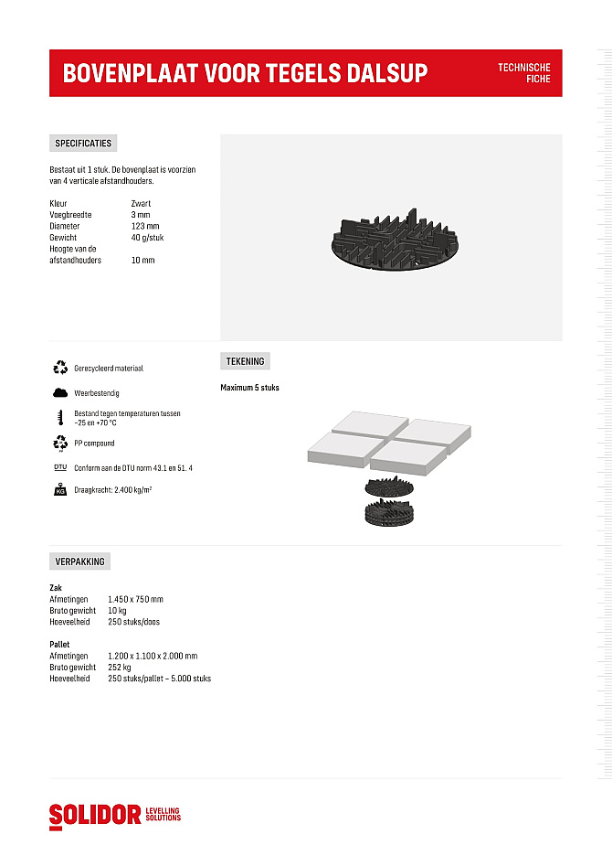 Vaste terrasdrager Dalsup diameter/hoogte 115/10 mm tegels voeg 3 mm