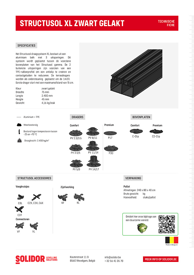 Structusol XL alu profiel ZWART ST45 lengte 2,4 m met rubber