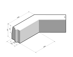 Trottoirband 13/15x25 hoekstuk 135' uitw