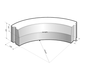 Trottoirband 13/15x25 bocht R=0,45 inw