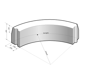Trottoirband 13/15x25 bocht R=0,45 uitw